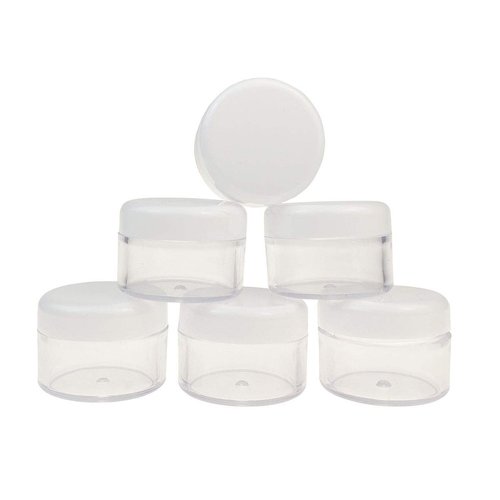 Plastic Transpatent 15g Sample Empty Container Jars Round Pot White Screw Cap Lid Small Tiny Bottle for Cosmetic Make Up Eye Shadow Nails Powder Gems Jewelry 15ml (25pcs)