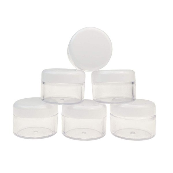 Plastic Transpatent 15g Sample Empty Container Jars Round Pot White Screw Cap Lid Small Tiny Bottle for Cosmetic Make Up Eye Shadow Nails Powder Gems Jewelry 15ml (25pcs)