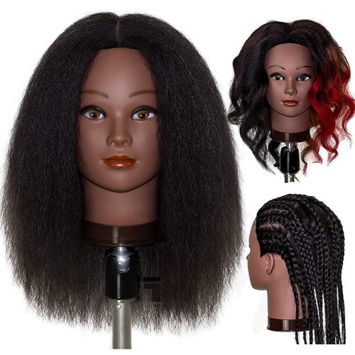 MILLYSHINE Mannequin Head With Human Hair,16",Braiding Styling Doll Head,Beauty School Manikin Head,Curling Dyeing Hairdresser Practice Training Head