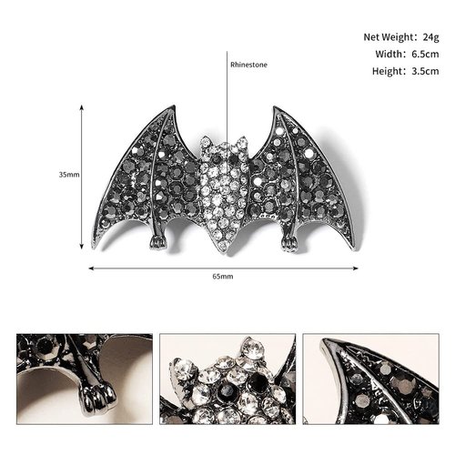 BERYUAN Gothic Black Bat Rhinestone Hairpins - Vampire Decor Bun Hair Clips for Party Costume, Girls
