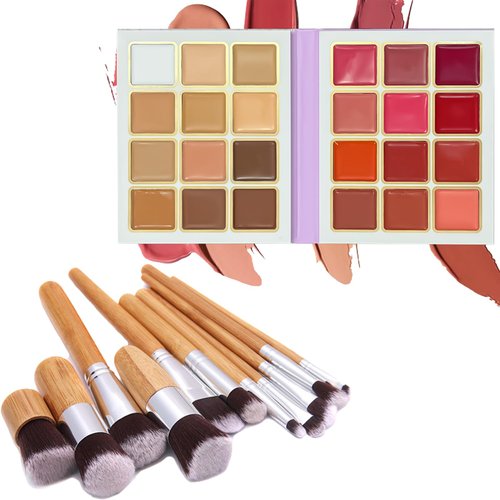 RoseFlower 24 Colors Cream Palette, Professional Makeup Palette, Eyeshadow Palette with 10 Brushes Makeup Set, Contouring Powder Face Kit, Multi-use Shades, Blendable, Long-lasting Wear, Vegan