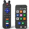 FFTROC TV Remote Control Shape Baby Teething Toys and Phone Shape Teether Toys for Babies 6-12 Months, Sensory Teether Chew Toys for Boys Girls Baby Toddlers Infant - Black
