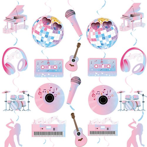 Popular Birthday Party Decorations Music Party Hanging Swirl Guitar Themed Party Decorations for Girls Birthday Fans Celebration Party Supplies
