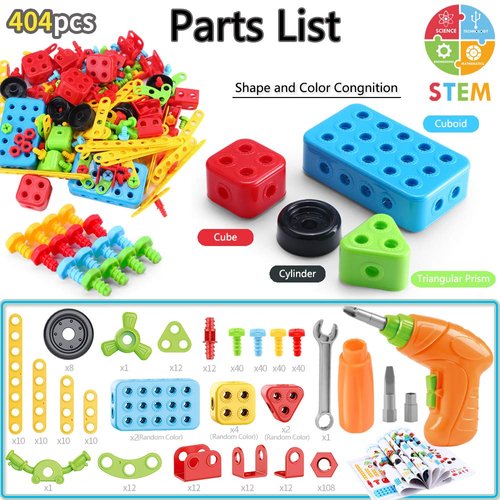 COUOMOXA Building Toys, 404 Pieces STEM Toys Kit Creative Construction Engineering Learning Set for 5, 6, 7, 8+ Year Old Boys&Girls Best Toy Gift for Kids |Take-A-Part Building Blocks