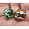 Big Game Toys ~Set of 2 RINKY-Dink 16mm Handmade Art Glass Marbles Orange Blue Green Lattice Design