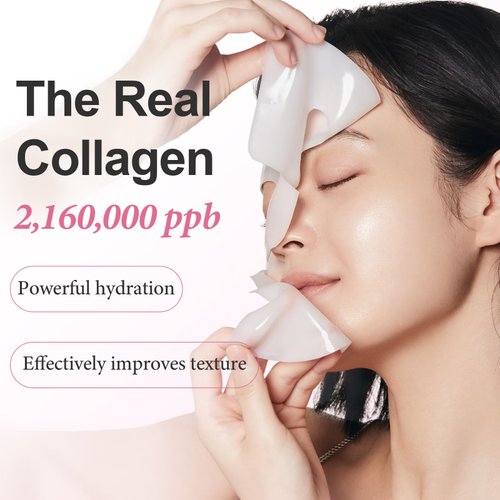 Real Deep Collagen Face Mask, Hydrating Overnight Facial Hydrogel Mask with Low Molecular Weight Collagen for Elasticity, Firming, Lifting, and Pore Minimizing, Korean Beauty Favorite, 37g x 4ea