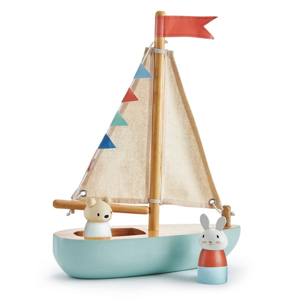 Tender Leaf Toys - Sailaway Boat - Educational Wooden Sailing Boat Play Set with 2 Animal Figures for Kids, Promotes Imaginative Play and Fine Motor Skills, Ship Toy Set for Boys and Girls - Age 3+