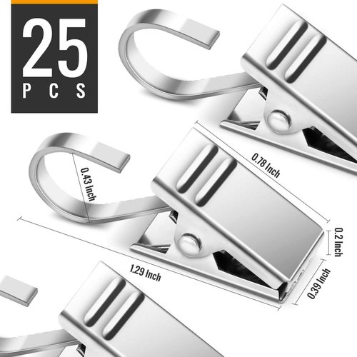 Teenitor 25 Pack Curtain Clips, Stainless Steel Clip Hooks Clips for Hanging Christmas Light Clips Hanging Hooks Clips for Camper Awning Light Photos