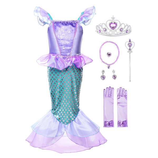 JerrisApparel Girls Princess Mermaid Costume Cosplay Party Dress (3T, Purple with Accessories)