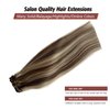 Clip in Hair Extensions Real Human Hair, 15 Inch 7PCS Human Hair Clip in Extensions Brown and Blonde Highlights Thick Full Brown Hair Extensions with Blonde Highlights Clip ins, Lightweight to Wear