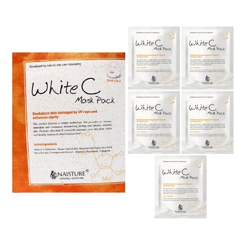 Naisture Premium Facial Sheet Mask – White C (5pc) Korean Face Mask for Hydration & Skin Brightening