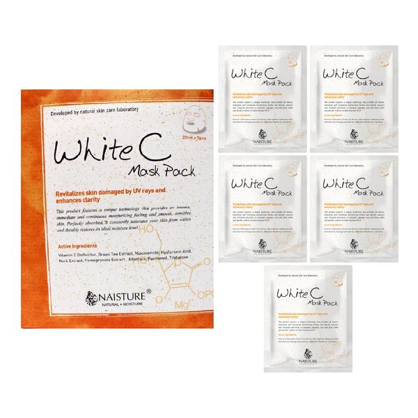 Naisture Premium Facial Sheet Mask – White C (5pc) Korean Face Mask for Hydration & Skin Brightening
