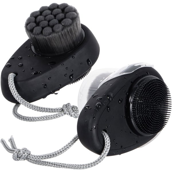 2 Pack Facial Cleansing Brush 2 in 1 for Face Exfoliation, Beomeen Silicone Face Scrubber for Men, Dual Sided Soft Bamboo Charcoal Microfiber Face Scrub Brush for Pore Deep Cleansing with Lid, Black