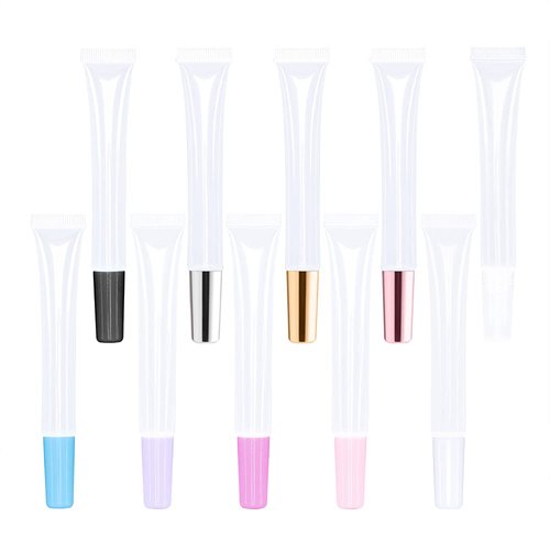 50 PCS Empty long slim 15ml squeeze lip gloss tube lip oil soft tubes with Syringes (black lid)