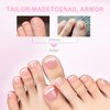 Toe Nail Tips Press on, 240 Pcs White French Toenail Press Ons Square Pre-applied Tips Primer & Base Coat, Light Weight False Nails for DIY （15 Sizes ）