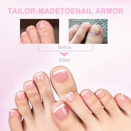 Toe Nail Tips Press on, 240 Pcs White French Toenail Press Ons Square Pre-applied Tips Primer & Base Coat, Light Weight False Nails for DIY （15 Sizes ）