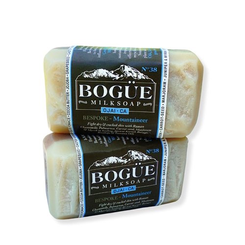 Goat Milk Soap two bars- BOGUE No.38 BESPOKE Mountaineer Blend moisturizes & heals dry & cracked skin with essential oils of Chamomile, Palmarosa, Carrot-seed & Rosehips