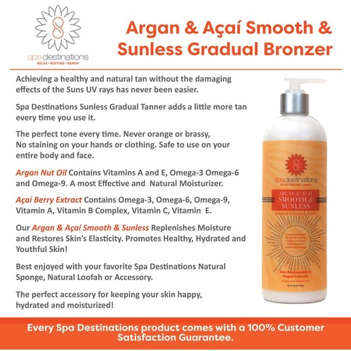 Spa Destinations Argan & Açaí Smooth & Sunless Gradual Bronzing Lotion 16 Ounce