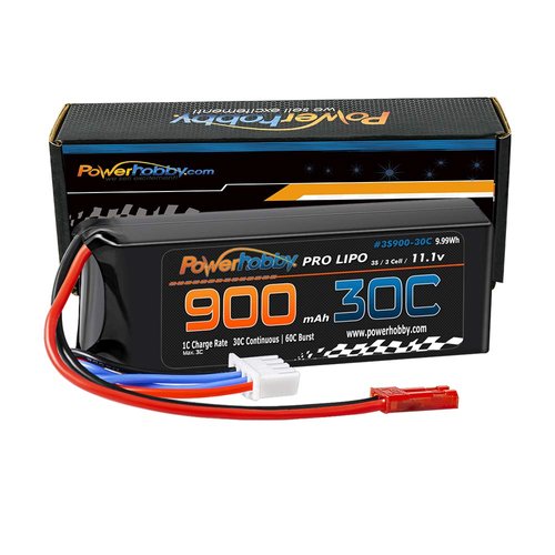 Powerhobby 3S 11.1V 900mAh 30C Lipo Battery 2 Pack w JST Connector (2) Fits : Blade 200 / 230 / CX4