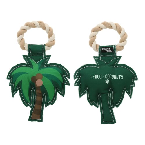 Pavilion - My Dog Is Coconuts - 10" Palm Tree Beach Seaside Ocean Puppy Dog Toy with Rope Handle K-9 Furry Companion Present