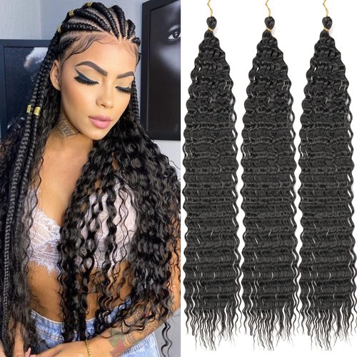 ZRQ 30 Inch Ocean Wave Crochet Hair 3 Packs 3 Tone Deep Wave Crochet Hair Wavy Bohemian Braiding Hair Long Deep Twist Crochet Hair Synthetic Hair Extensions #1B/27/613