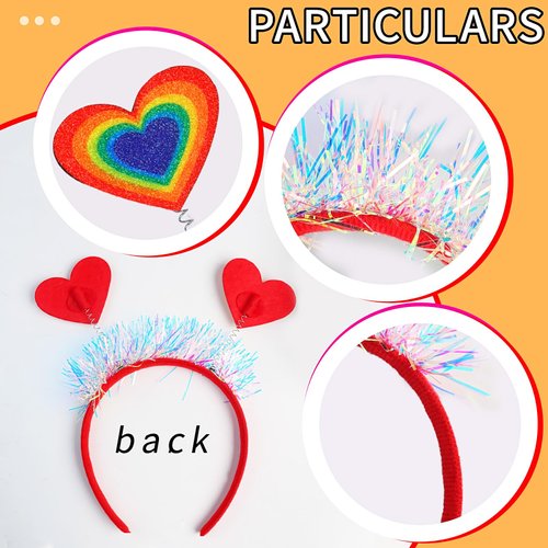 Rainbow Headband Gay Pride Rainbow Hair Hoop Glitter Rainbow Tassel Head Bopper Color Heart Hairband for Women Girls Kids Gay Pride Celebration Parades Headwear Festival Headdress Accessories 1PCS