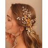 Jumwrit Bridal Hair Comb Rhinestone Crystal Headpiece Handmade Flower Leaves Pearl Hair Comb for Bride Bridesmaid Wedding Hair Accessories for Women Girls（Gold）