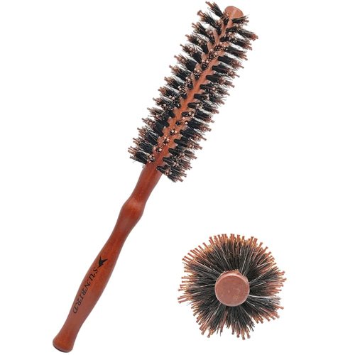 Round Brush for Blow Drying，Boar Bristle Round Hair Brush with Wooden Barrel,Volume,Styling,Curling & Curly,Wavy,Thick,or Thin Hair on Men & Women Hair Curler