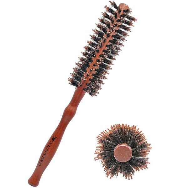 Round Brush for Blow Drying，Boar Bristle Round Hair Brush with Wooden Barrel,Volume,Styling,Curling & Curly,Wavy,Thick,or Thin Hair on Men & Women Hair Curler