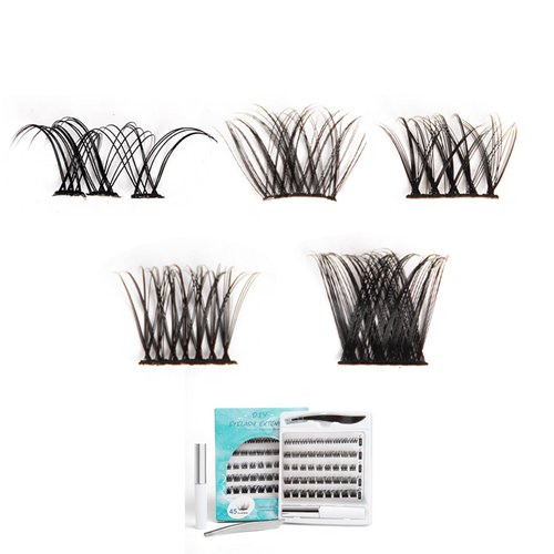 DGXWLLW False Lashes Clusters Five Styles 3D 10 mm to 14 mm Wispy Volume Lashes 45 Pcs Press on Thick Clusters Lashes Individual DIY Extension Eye Lashes Kit