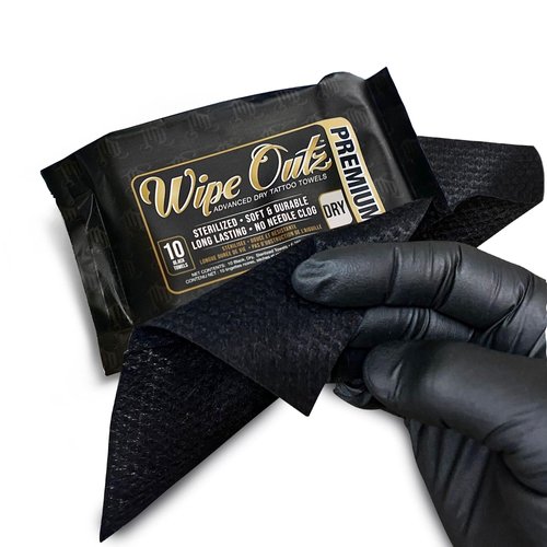 Wipe Outz Black Tattoo Towels - Premium DRY Tattoo Wipes for During Tattooing, Pmu Aftercare, Tattoo Aftercare - Soft & Durable Tattoo Ink Wipes (6.25”x8”) (Black 300-Count) (30 Pack)
