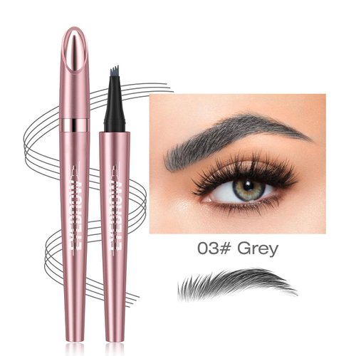 Eyebrow Pencil,3D Microblading Eyebrow Tattoo Pencil 4 Fork Tip,Eye Makeup Long-Lasting Waterproof & Smudge-proof Natural Eyebrow Hair Eyebrow Pencil (3#grey)