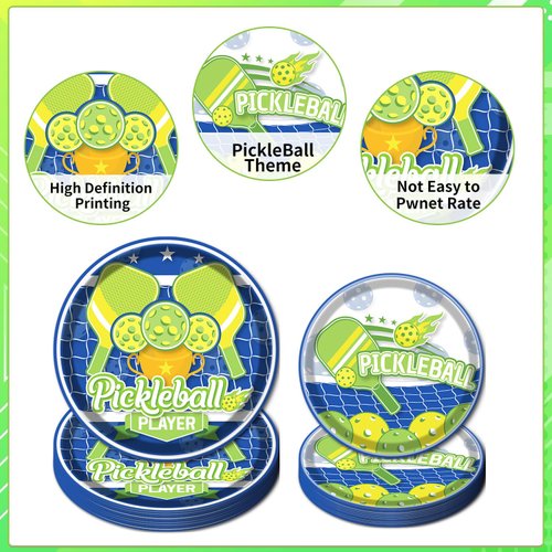 Rakuto Pickleball Party Plates Supplies - 96PCS Pickleball Player Themed Disposable Paper Plates Forks Napkins Tableware Set Pickleball Sports Baby Shower Birthday Party Decorations(24 Guests)