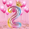 Captain Decor 2 Number Balloon 40 Inch Rainbow Gradient with Detachable Crown – Easy Inflate and deflate reusable, Premium Foil Mylar Balloons for Birthdays, Anniversaries, and Party Decorations