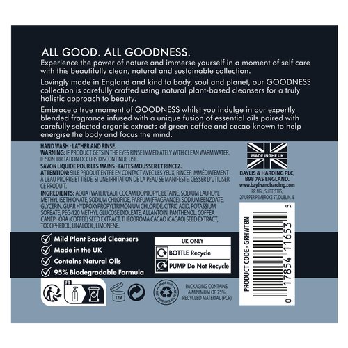 Baylis & Harding Liquid Hand Soap Wash with Dispenser, Tonka Bean & Neroli, 16.9oz/500ml