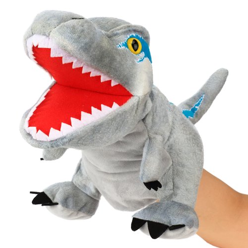 Cuteoy Plush Velociraptor Hand Puppet Stuffed Animal Toy Open Movable Mouth Creative Role Play Storytelling Dinosaur Plushies Gifts for Kids Toddlers Birthday Christmas