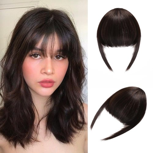 MIFIL Clip in Bangs Real Human Hair Extensions Fake Bangs Dark Brown Hair Clip on Bangs for Women Fringe With Temples Hairpieces Air Bangs For Daily Wear