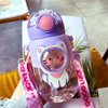 Kawaii Water Bottle Cute Water Bottles for Girls, Kawaii Water Bottle with Straw and Adjustable Strap, Portable Leakproof BPA-Free Drinking Bottle for School Outdoor Sports Travel, 24oz (Purple Cat)