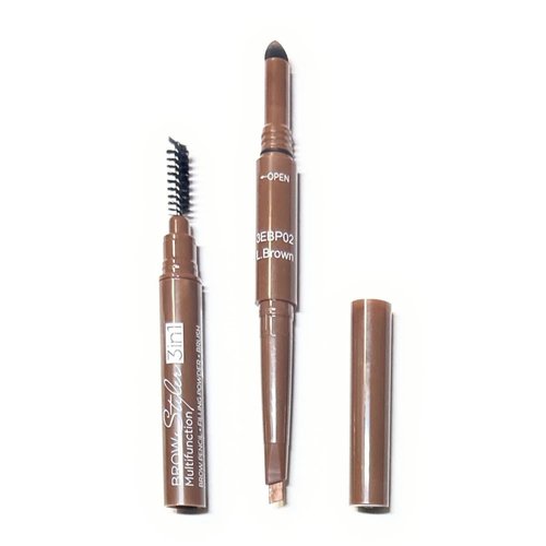 (3 pcs) Nabi 3 in 1 Eye Brow Pencil, Eyebrow Pencil with Brow Brush and Eye Brow Filling Powder (Light Brown)