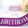 BAHABY It's My Birthday Sash & Rhinestone Birthday Tiara Set Birthday Sash and Crowns for Women Happy Birthday Decorationss- Purple