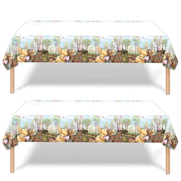 Omto 2pcs Pooh Bear Tablecloth Disposable Tablecover Birthday Party Supplies and Decorations for Kid Boy Baby Shower Rectangle Tables 70"X42",2 Pack