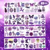 89 PCS Funny Purple Temporary Tattoos Sticker Dark Purple Birthday Party Supplies Decorations Favors Celebration Gifts Boys Girls Baby Shower Adult Cute Tattoo School Prizes Reward Themed