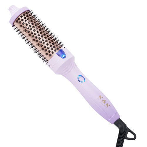 K&K 1.5 inch Thermal Brush Volumizing Brush Heated Curling Ceramic Tourmaline Ionic Curling Iron Quick Heating Makes Hair Silky Smooth Dual Voltage Straightening Round Design (Purple, 1.5 Inch)