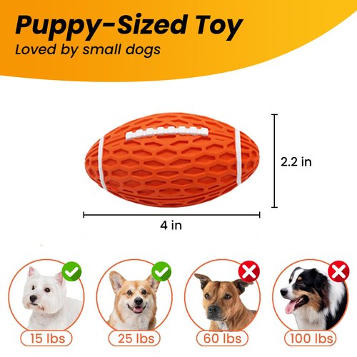 Petinstinct Small Squeaky Dog Toys, Rubber Puppy Football Toy for for Aggressive Chewers, Durable and Interactive Dog Toys for Small Dogs, Tough Fetch Dog Ball Toy, Orange, Small