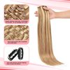 Senmy Clip in Hair Extensions Real Human Hair Blonde16inch 120g 7Pcs Silky Straight Highlighted Blonde Human Hair Clip in Extensions #P8/613 Camel Brown with Blonde Hair Extensions Clip In