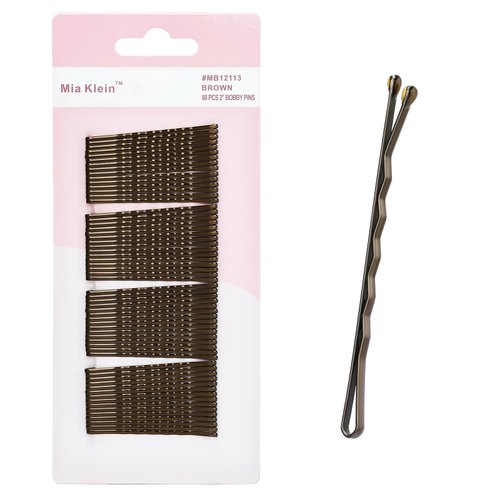 Mia Klein Bobby Pins, Hair Pins 2 Inch 60PCS Crimped Hair Grips for Kids, Girls, and Women, Secure and Easy for All Hair Types, With Ball Tips Design. Hair Accessories for Daily Use (Brown)