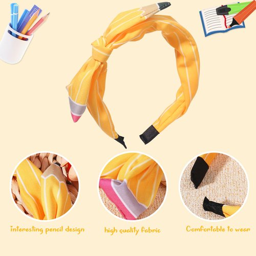 Back To School Headband Yellow Pencil Headband Cute Bows Hair Hoop for Girls Bow School Hair Band Hair Accessories Back To School Outfits Non Slip Headband 1PCS
