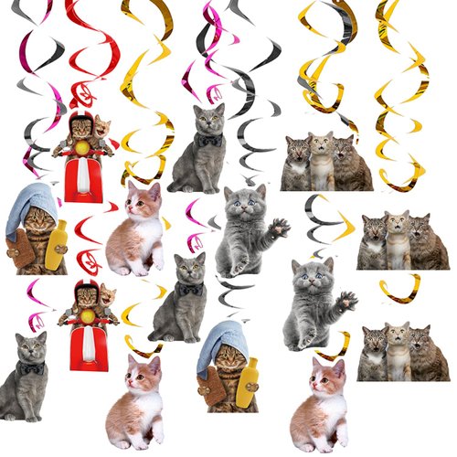 24PCS Hanging Swirl Pet Cat Birthday Party Decorations for Boys Kids Theme Birthday Party Supplies Cat Hanging Spiral Cat Decor (Pet Cat)