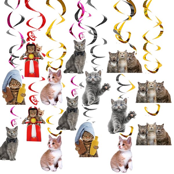 24PCS Hanging Swirl Pet Cat Birthday Party Decorations for Boys Kids Theme Birthday Party Supplies Cat Hanging Spiral Cat Decor (Pet Cat)