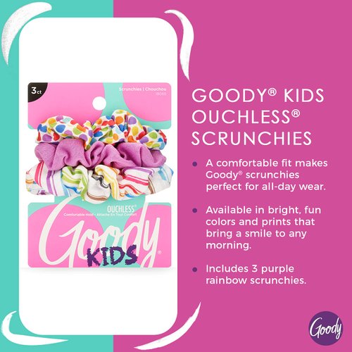 Goody Ouchless Hair Scrunchie - 3 Count, Purple Rainbow - Help Keep Hairs In Place - Hair Accessories